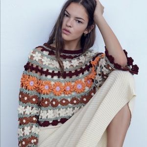 📌SOLD📌NWT ZARA Floral Crochet Knit Sweater Top SZ-S